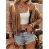imageSOLY HUX Womens Faux Suede Fringe Trim Long Sleeve Open Front Cardigan Jacket Western Concert OutfitsPure Khaki