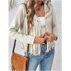 imageSOLY HUX Womens Faux Suede Fringe Trim Long Sleeve Open Front Cardigan Jacket Western Concert OutfitsSolid Khaki