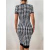 imageSOLY HUX Womens Houndstooth Print Short Sleeve Bodycon Dress Elegant Party Cocktail DressesBlack and White