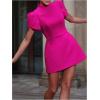 imageSOLY HUX Womens Mini Dress Cut Out Bow Mock Neck Puff Short Sleeve A Line Party DressesSolid Hotpink