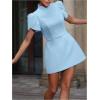 imageSOLY HUX Womens Mini Dress Cut Out Bow Mock Neck Puff Short Sleeve A Line Party DressesSolid Light Blue