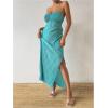 imageSOLY HUX Womens Twist Front Strapless Tube Dress Tie Backless High Split Vacation Maxi DressesSolid Cadet Blue