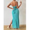 imageSOLY HUX Womens Twist Front Strapless Tube Dress Tie Backless High Split Vacation Maxi DressesSolid Cadet Blue