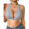 imageSOLY HUX Bras for Women Lace Front Closure Wireless Bra Halter Deep V Neck Comfort BraletteSolid Grey