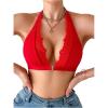 imageSOLY HUX Bras for Women Lace Front Closure Wireless Bra Halter Deep V Neck Comfort BraletteSolid Red