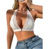 imageSOLY HUX Bras for Women Lace Front Closure Wireless Bra Halter Deep V Neck Comfort BraletteSolid White