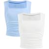 imageSOLY HUX Girls Tank Tops 2 Piece Trendy Cute Ruched Square Neck Summer Clothes for Teen GirlsBlue and White