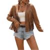 imageSOLY HUX Womens Faux Suede Fringe Trim Long Sleeve Open Front Cardigan Jacket Western Concert OutfitsPure Khaki