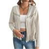 imageSOLY HUX Womens Faux Suede Fringe Trim Long Sleeve Open Front Cardigan Jacket Western Concert OutfitsSolid Khaki