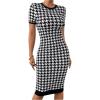 imageSOLY HUX Womens Houndstooth Print Short Sleeve Bodycon Dress Elegant Party Cocktail DressesBlack and White