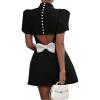 imageSOLY HUX Womens Mini Dress Cut Out Bow Mock Neck Puff Short Sleeve A Line Party DressesSolid Black