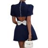 imageSOLY HUX Womens Mini Dress Cut Out Bow Mock Neck Puff Short Sleeve A Line Party DressesSolid Dark Blue