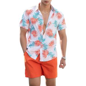 imageSOLY HUX Mens 2 Piece Outfits Tropical Print Short Sleeve Button Down Hawaiian Shirt and Shorts SetMulticoloured Tropical
