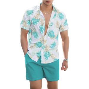 imageSOLY HUX Mens 2 Piece Outfits Tropical Print Short Sleeve Button Down Hawaiian Shirt and Shorts SetMulticoloured Tropical Print