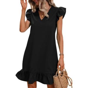 imageSOLY HUX Summer Dresses for Women V Neck Cap Sleeve Ruffle Hem Smock Short DressSolid Black
