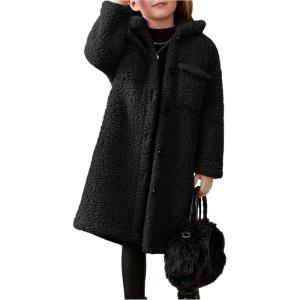 imageSOLY HUX Toddler Girls Fleece Fuzzy Jacket Button Down Collar Long Sleeve Pocket Coat OuterwearPure Black