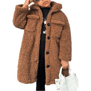 imageSOLY HUX Toddler Girls Fleece Fuzzy Jacket Button Down Collar Long Sleeve Pocket Coat OuterwearPure Coffee Brown