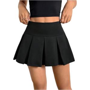 imageSOLY HUX Womens Pleated Mini Skirts High Waisted A Line Tennis Skater Skirt Skorts with ShortsPure Black