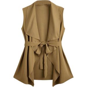 imageSOLY HUX Womens Plus Size Sleeveless Lapel Open Front Vest Jacket Cardigan with BeltedPure Khaki