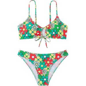 imageSOLY HUX Womens Spaghetti Strap Floral Print Bikini Bathing Suit 2 Piece SwimsuitsMulticoloured Floral Printed