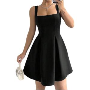 imageSOLY HUX Womens Summer Dresses Square Neck Sleeveless A Line Mini Dress Party Cocktail Short DressSolid Black
