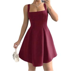 imageSOLY HUX Womens Summer Dresses Square Neck Sleeveless A Line Mini Dress Party Cocktail Short DressSolid Burgundy