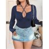 imageSOLY HUX Plus Size Tops for Women Long Sleeve Sexy Going Out Tops V Neck Criss Cross T Shirts BlouseDark Blue