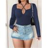 imageSOLY HUX Plus Size Tops for Women Long Sleeve Sexy Going Out Tops V Neck Criss Cross T Shirts BlouseDark Blue
