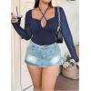 imageSOLY HUX Plus Size Tops for Women Long Sleeve Sexy Going Out Tops V Neck Criss Cross T Shirts BlouseDark Blue