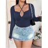 imageSOLY HUX Plus Size Tops for Women Long Sleeve Sexy Going Out Tops V Neck Criss Cross T Shirts BlouseDark Blue