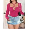 imageSOLY HUX Plus Size Tops for Women Long Sleeve Sexy Going Out Tops V Neck Criss Cross T Shirts BlouseHot Pink