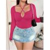 imageSOLY HUX Plus Size Tops for Women Long Sleeve Sexy Going Out Tops V Neck Criss Cross T Shirts BlouseHot Pink