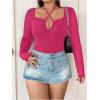 imageSOLY HUX Plus Size Tops for Women Long Sleeve Sexy Going Out Tops V Neck Criss Cross T Shirts BlouseHot Pink