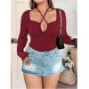 imageSOLY HUX Plus Size Tops for Women Long Sleeve Sexy Going Out Tops V Neck Criss Cross T Shirts BlousePlain Burgundy