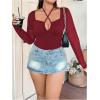 imageSOLY HUX Plus Size Tops for Women Long Sleeve Sexy Going Out Tops V Neck Criss Cross T Shirts BlousePlain Burgundy