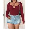 imageSOLY HUX Plus Size Tops for Women Long Sleeve Sexy Going Out Tops V Neck Criss Cross T Shirts BlousePlain Burgundy
