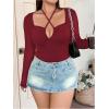 imageSOLY HUX Plus Size Tops for Women Long Sleeve Sexy Going Out Tops V Neck Criss Cross T Shirts BlousePlain Burgundy