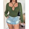 imageSOLY HUX Plus Size Tops for Women Long Sleeve Sexy Going Out Tops V Neck Criss Cross T Shirts BlousePlain Green