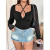imageSOLY HUX Plus Size Tops for Women Long Sleeve Sexy Going Out Tops V Neck Criss Cross T Shirts BlouseSolid Black