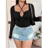 imageSOLY HUX Plus Size Tops for Women Long Sleeve Sexy Going Out Tops V Neck Criss Cross T Shirts BlouseSolid Black