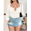 imageSOLY HUX Plus Size Tops for Women Long Sleeve Sexy Going Out Tops V Neck Criss Cross T Shirts BlouseSolid White