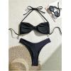 imageSOLY HUX Womens 2 Piece Bikini Set Metal Decor Halter Swimsuit Tie Back High Cut Bathing SuitBlack