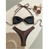 imageSOLY HUX Womens 2 Piece Bikini Set Metal Decor Halter Swimsuit Tie Back High Cut Bathing SuitSolid Coffee Brown