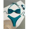 imageSOLY HUX Womens 2 Piece Bikini Set Metal Decor Halter Swimsuit Tie Back High Cut Bathing SuitSolid Teal Blue