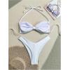 imageSOLY HUX Womens 2 Piece Bikini Set Metal Decor Halter Swimsuit Tie Back High Cut Bathing SuitSolid White
