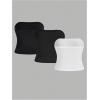 imageSOLY HUX Womens 3 Piece Plus Size Tube Crop Top Strapless Sleeveless Bandeau TopsBlack and White