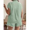 imageSOLY HUX Womens Plus Size 2 Piece Outfits Striped Short Sleeve Blouse Tops and Ruffle Hem Shorts SetsDark Green Striped