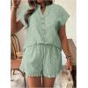 imageSOLY HUX Womens Plus Size 2 Piece Outfits Striped Short Sleeve Blouse Tops and Ruffle Hem Shorts SetsDark Green Striped