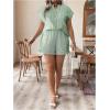 imageSOLY HUX Womens Plus Size 2 Piece Outfits Striped Short Sleeve Blouse Tops and Ruffle Hem Shorts SetsDark Green Striped