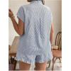 imageSOLY HUX Womens Plus Size 2 Piece Outfits Striped Short Sleeve Blouse Tops and Ruffle Hem Shorts SetsDark Grey Striped